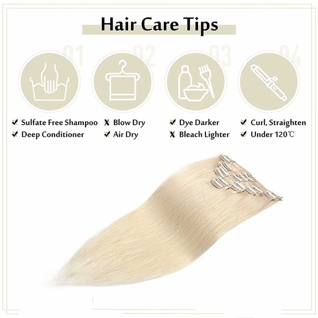 MY-LADY Clip in 100% Remy Human Hair Extensions 8Pcs Full Head Weft Highligh Hairpiece Balayage Blonde Long Straight