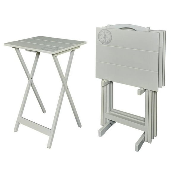 Riverbay Furniture Wood 5 Piece Tray Table Set in Gray