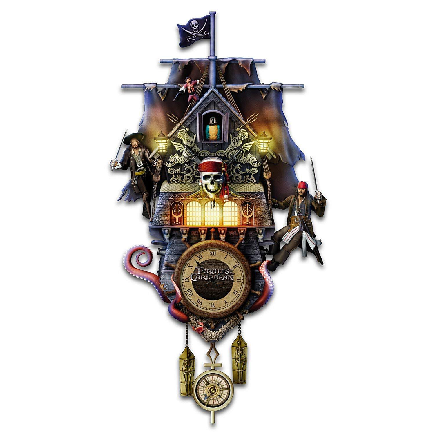 The Bradford Exchange Collectible Disney Pirates of The Caribbean Illuminated Black Pearl Cuckoo Clock