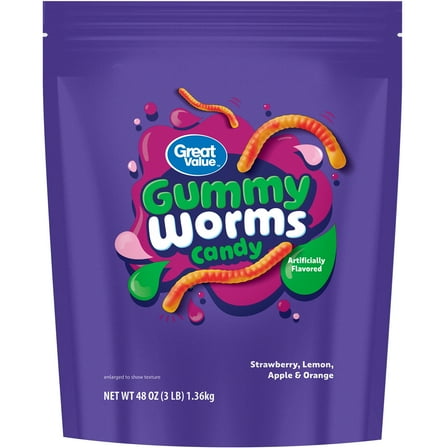 Great Value Gummy Worms Chewy Candy, 48 oz Bag