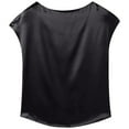 thumbnail image 4 of MIXUE Womens Summer Tops Solid Color Round Neck Short Sleeve Minimalist Fashion T-shirts Holiday Wear,Black,L, 4 of 4
