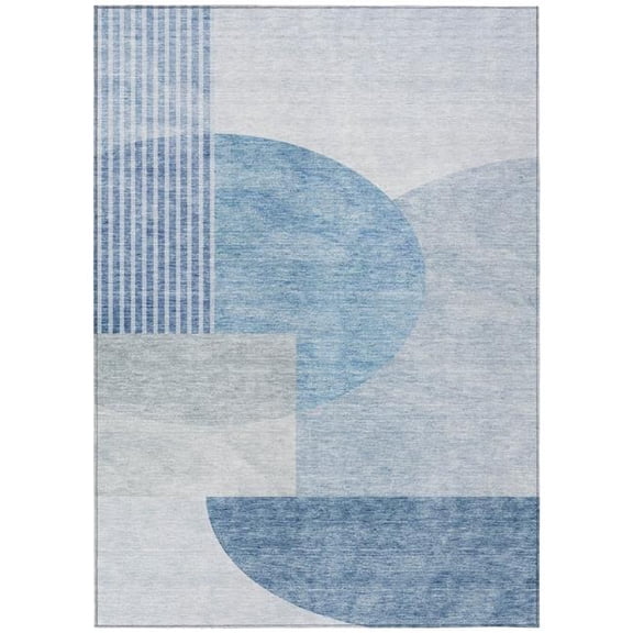 HomeRoots 581267 9 x 12 ft. Geometric Washable Indoor & Outdoor Rectangle Area Rug, Navy Blue & Sky Blue