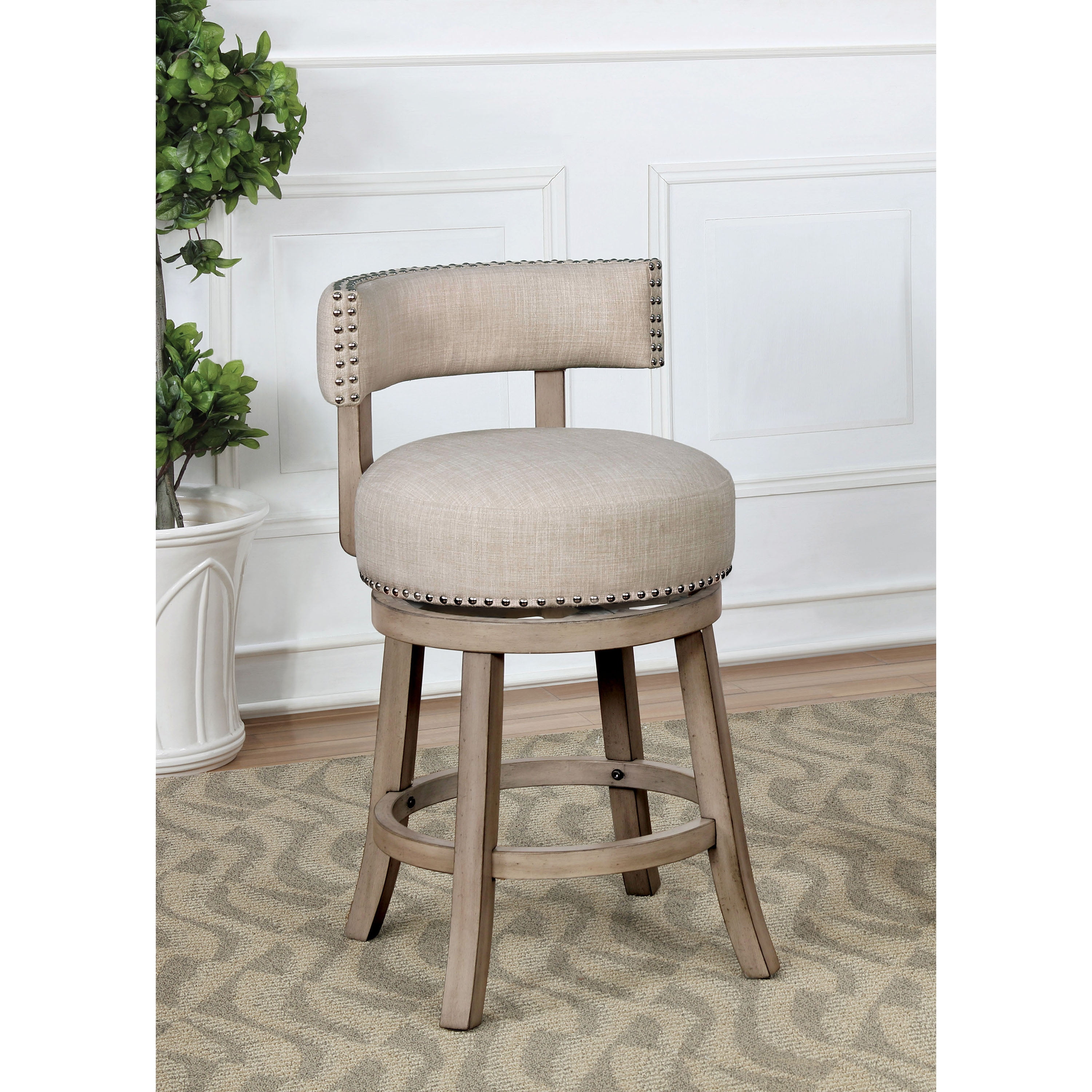Furniture of America Jensen Swivel Bar Stools Set of 2, 24", Beige