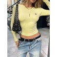 thumbnail image 5 of Womens Long Sleeve T Shirts Fall Fashion Basic Crop Tops Going Out Outfits Y2k Clothes Yellow S, 5 of 7
