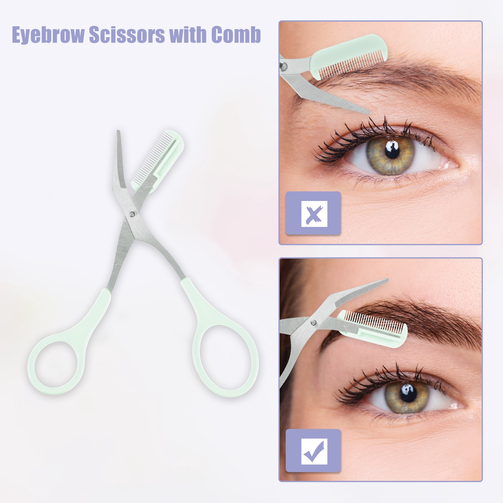 Unique Bargains Eyebrow Trimmer Scissors Comb Stainless Steel Green