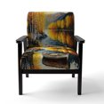 thumbnail image 1 of Designart "Fall Journey on the Lake III" Yellow Boat Upholstered Accent Chair - Traditional Arm Chair For Bedroom, 1 of 3