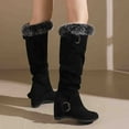 thumbnail image 2 of Mostsola Hidden Wedge Snow Boots for Women Suede Furry Lined Knee High Boots Slouchy Mid Calf Boots, 2 of 9