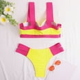 thumbnail image 3 of MSJUHEG Ruched Two Piece Swimsuit,Ruffle Swimsuits for Women,Tie Back Bathing Suit,Halter String,Push Up Swimsuit,Knot Front,Spaghetti Straps Yellow XL, 3 of 7