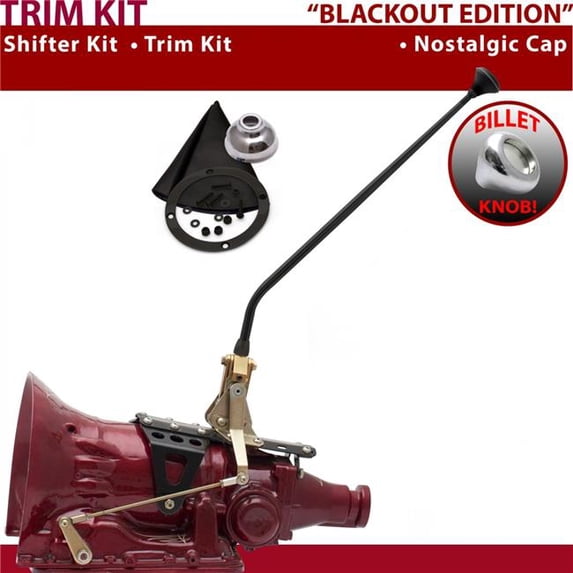 American Shifter TH350 Shifter Kit Black 23 in. Trim Kit Push Button Cap Black Boot Billet Knob for F4B8C