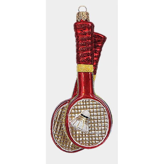 Badminton Rackets and Birdie Polish Mouth Blown Glass Christmas Ornament