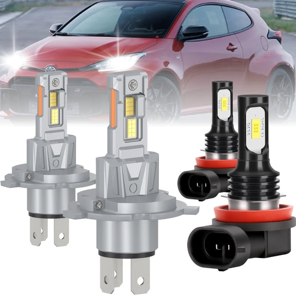 ROADSUN For Toyota Yaris 2006-2014 LED Headlight Bulbs H4/9003 High/Low Beam and Fog Light H11, Pack of 4, 6000K Cool White, Plug and Play