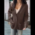 thumbnail image 4 of Cárdigan de Punto Grueso de Gran Tamaño para Mujer, Suéter de Larga con Abertura Frontal, Ropa de Abrigo para Otoño e Invierno Marrón S, 4 of 7