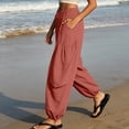 thumbnail image 5 of Noric Women Balloon Jogger Casual Pants High Waist Drawstring Elastic Waist Tie Hem Full Length with Pockets Lightweight Loose Fit Trousers, 5 of 9