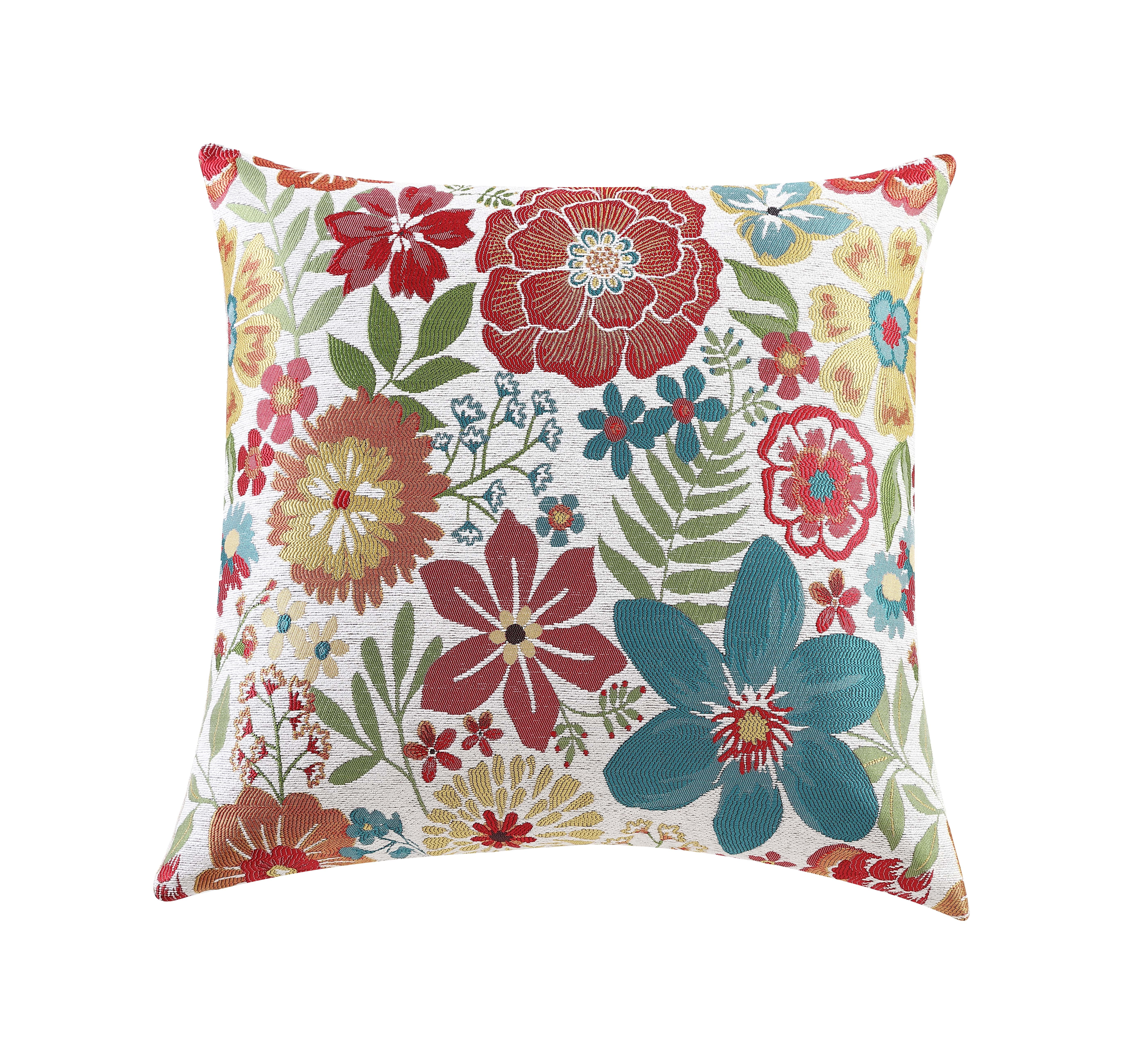 Ravenna Home Casual Floral Throw Pillow 20 x 20 Cream and Blue 