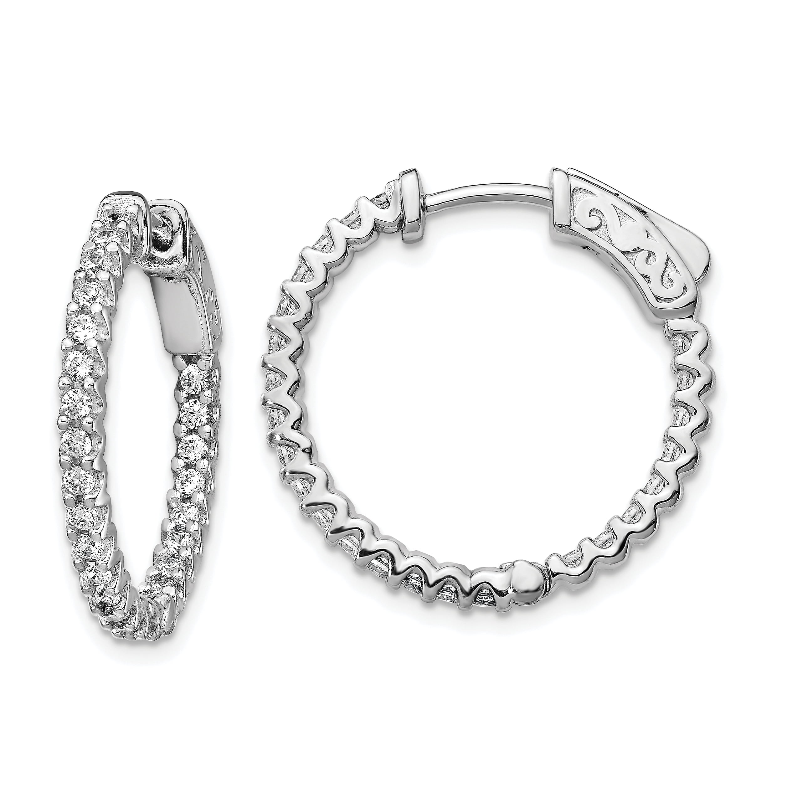 Collection 925 Sterling Silver Round Prong-Set AAA Cubic Zirconia Hoop Earrings 