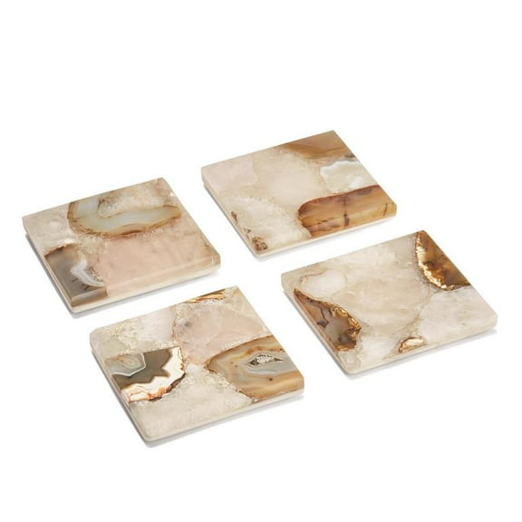 Two's Company Set of 4 Agate Coasters With Marble Base