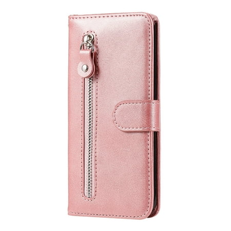 Case for Samsung Galaxy Note 10 Lite Zipper Pocket Wallet Leather Case Magnetic Closure Flip Cover - Pink
