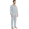 thumbnail image 2 of GLOBAL Mens Cotton Pajama Sets Long Sleeve Button Down Sleepwear Comfy Loungewear Soft Pjs Set White Stripes L, 2 of 6