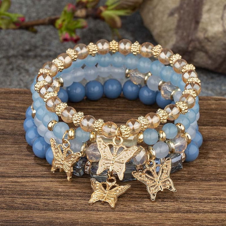 Legacy Artisan Beaded Bracelet Watch Butterfly Charm Y2K Boho Boho Beaded Leather Wrap Bracelet: Multi-color Butterfly  main image 4