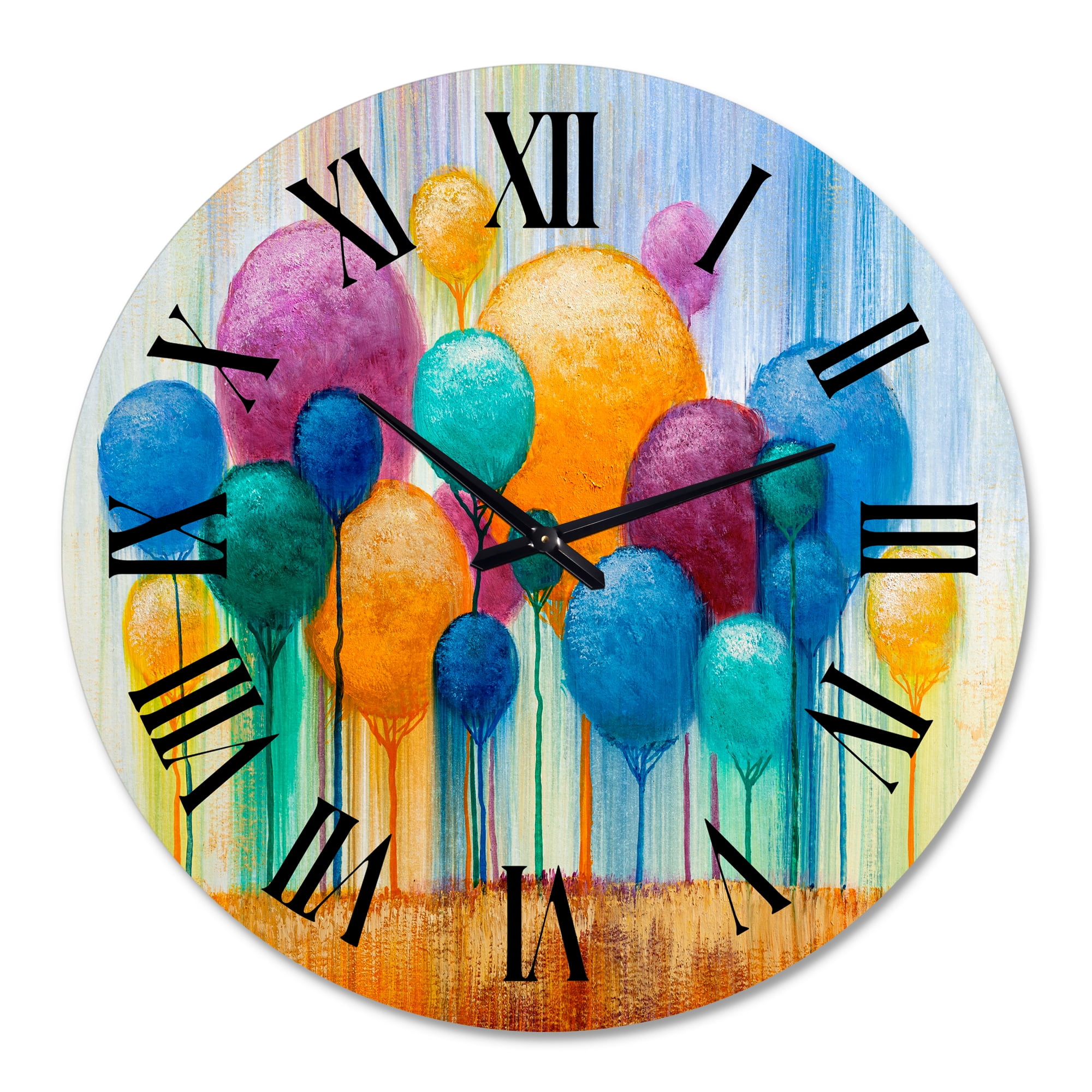 Designart 'Colourful Ornamental Trees Iv' Modern Wall Clock