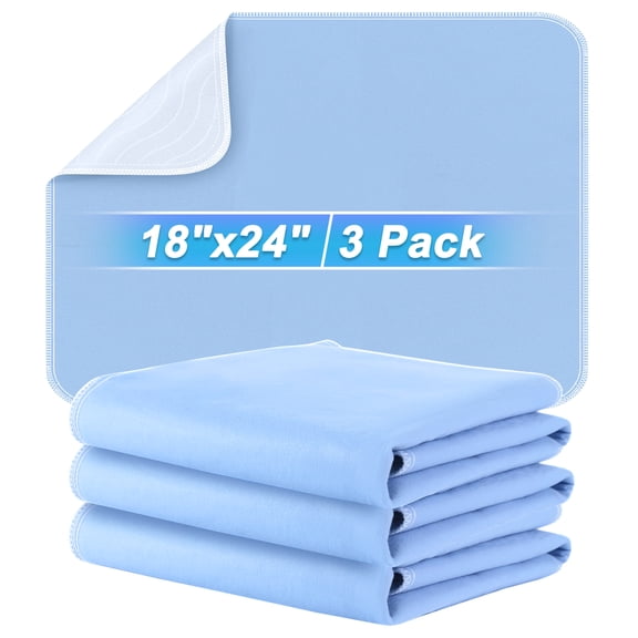 3 Pack Washable Pee Pads, 18×24 Inch Reusable Waterproof Underpads, Absorbent Non-Slip Incontinence Bed Pads for Pets Kids Adults Elderly