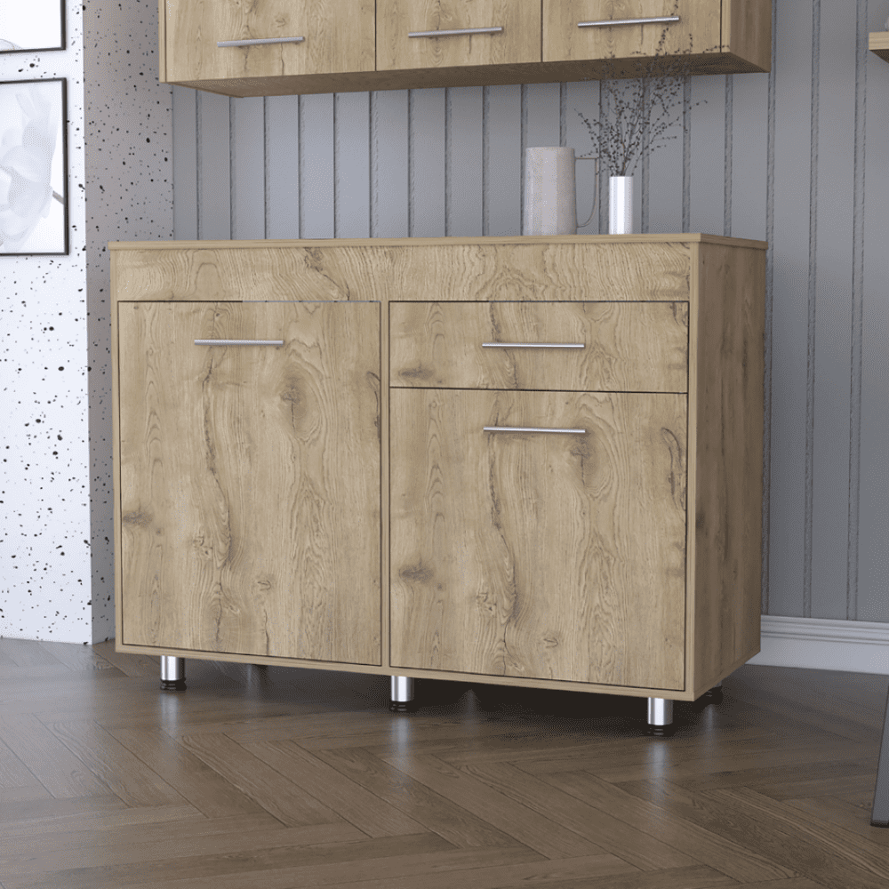 We Have Furniture Utility Sink Champp, One Drawer, Double Door, White / Aged Oak Finish