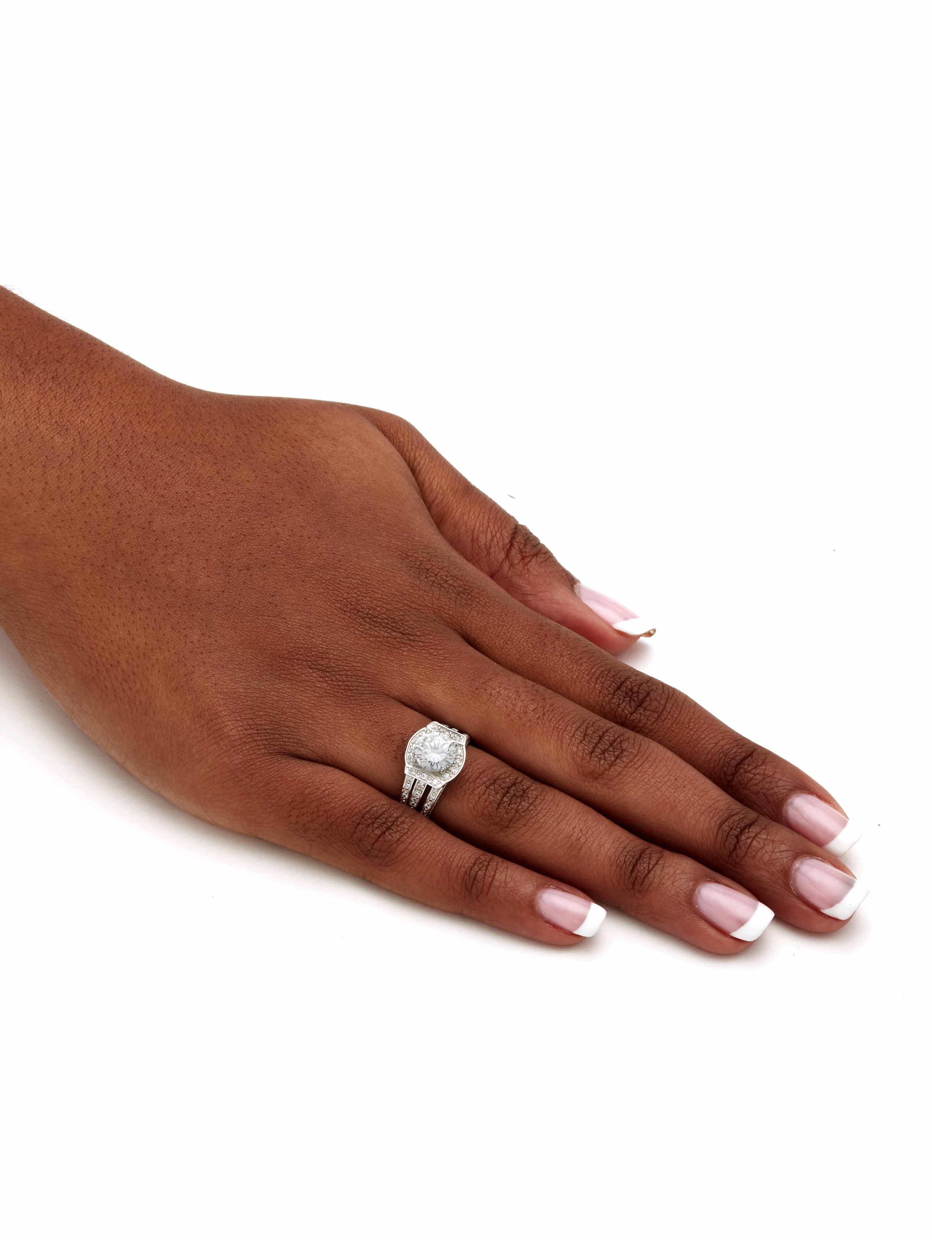 PalmBeach Jewelry Round Cubic Zirconia Channel-Set 2-Piece Jacket Bridal Set 2.37 TCW 18k Gold-Plated or Platinum-Plated Silver.