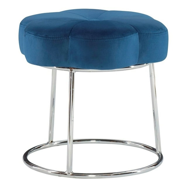 Linon Tabouret de Coiffeuse Rembourré en Forme de Fleur avec Base Argentée en Velours Bleu Marine