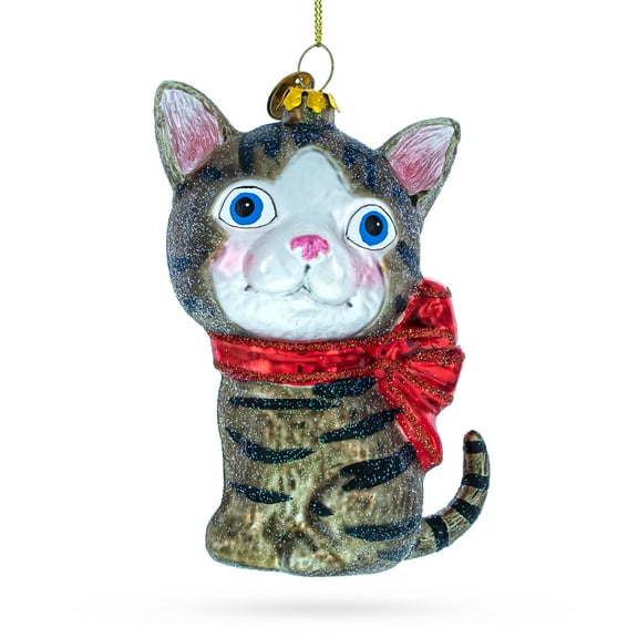 Blue-Eyed Cat Glass Christmas Ornament