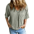 thumbnail image 2 of Women's Solid Fashion Short Sleeve Shirts, Oversized Knitted Sexy V-Neck Blouse, Loose Casual Top, Lightweight and Comfortable, Perfect for Daily Wear, Weekend Outfits, 2 of 8