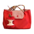 thumbnail image 3 of Bolsa de lona a cuadros rojos de gran capacidad estilo coreano para mujer, casual para llevar al hombro o en mano, duradera y espaciosa para uso diario., 3 of 5