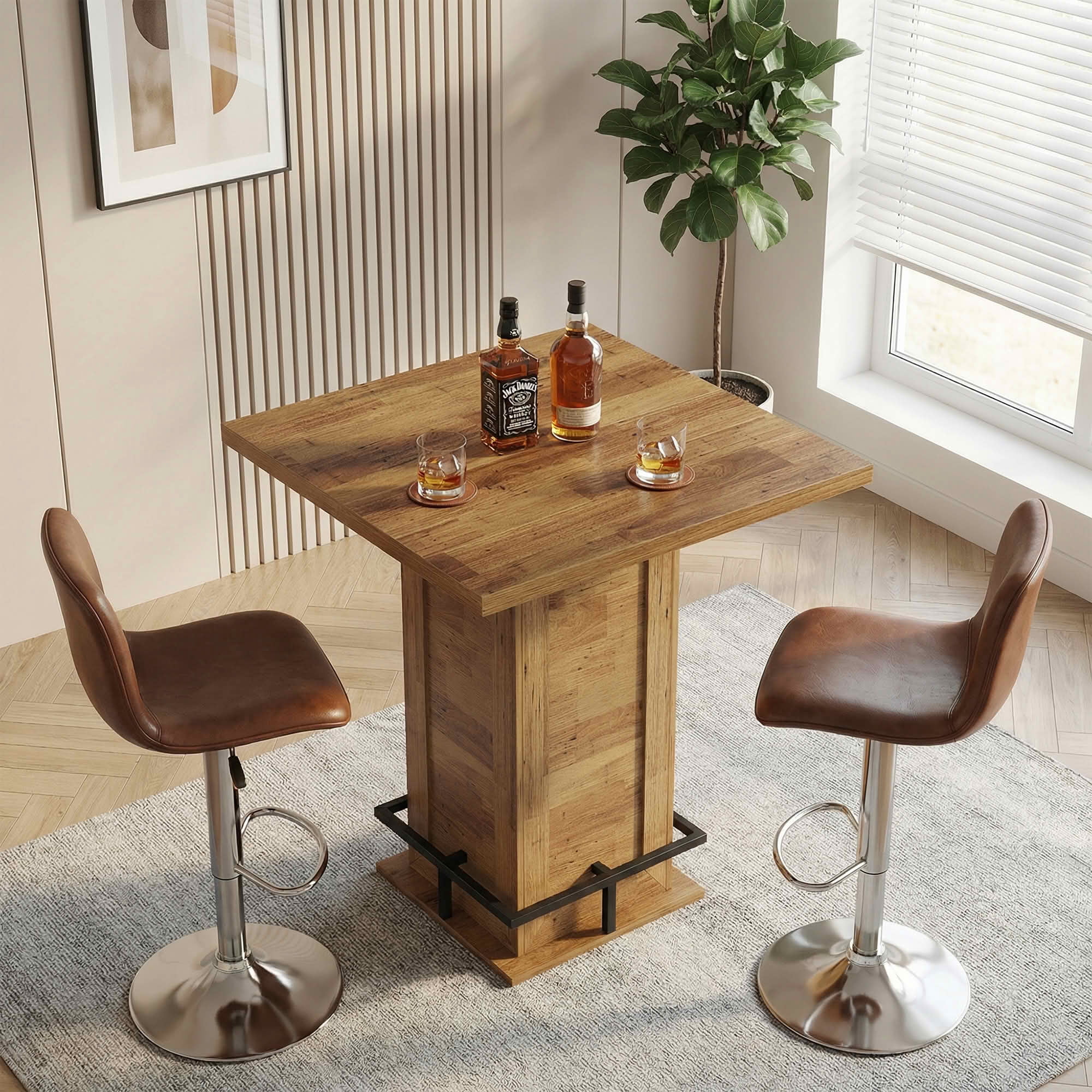 MAYEERTY Industrial Square Bistro Pub Table, 39 Inch Counter Height Bar Cocktail Table for Home Dining and Small Gathering