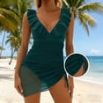 thumbnail image 5 of CHGBMOK Womens One Piece Swimsuits Sexy V Neck Sleeveless Backless Ruffles Suits Mesh Fitted Side Slit Swimwear, 5 of 7