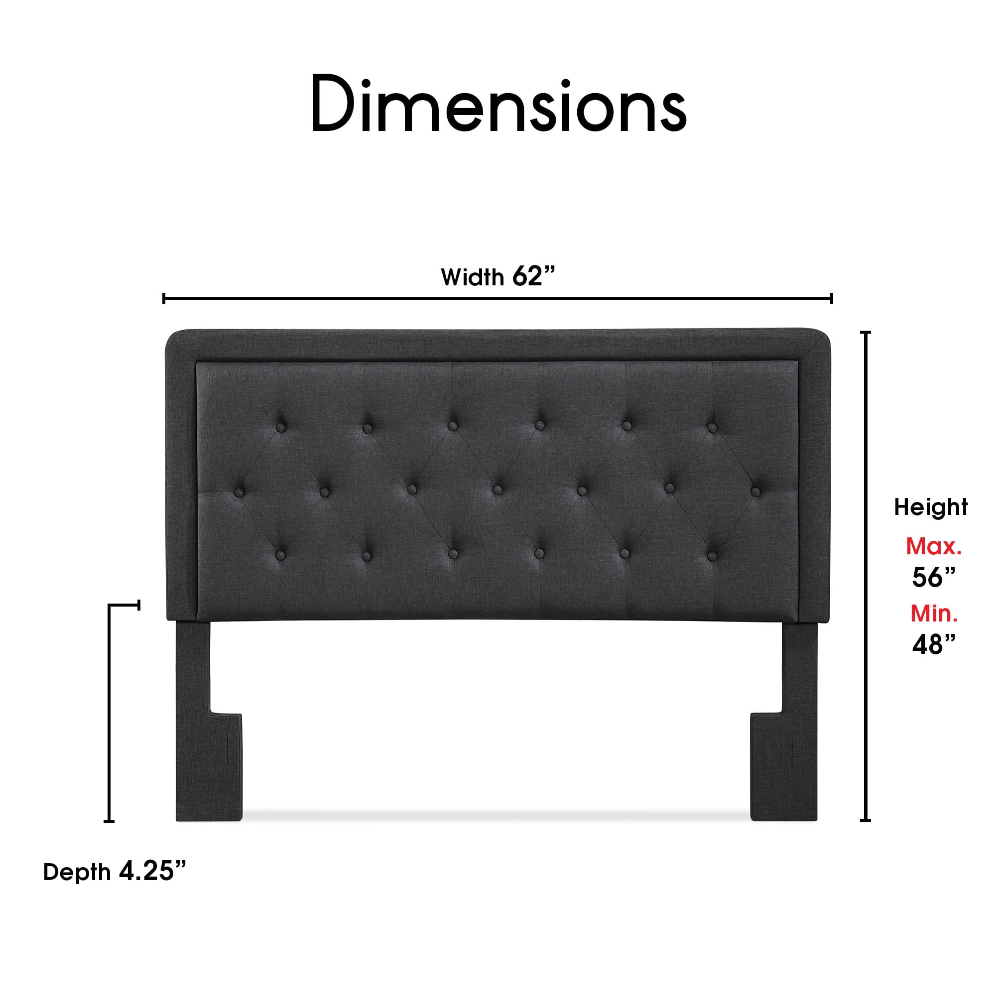 Elle Decor Amery Diamond Stitched Tufted Headboard Queen Size, Charcoal Grey