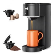 Auseo Single Serve Coffee Maker for Capsules & Grounds, 5 Brew Sizes (6-14 Oz), Adjustable Height, Compact Design, Fast & Easy Cleaning, Perfect for Home/Office/Travel, Black