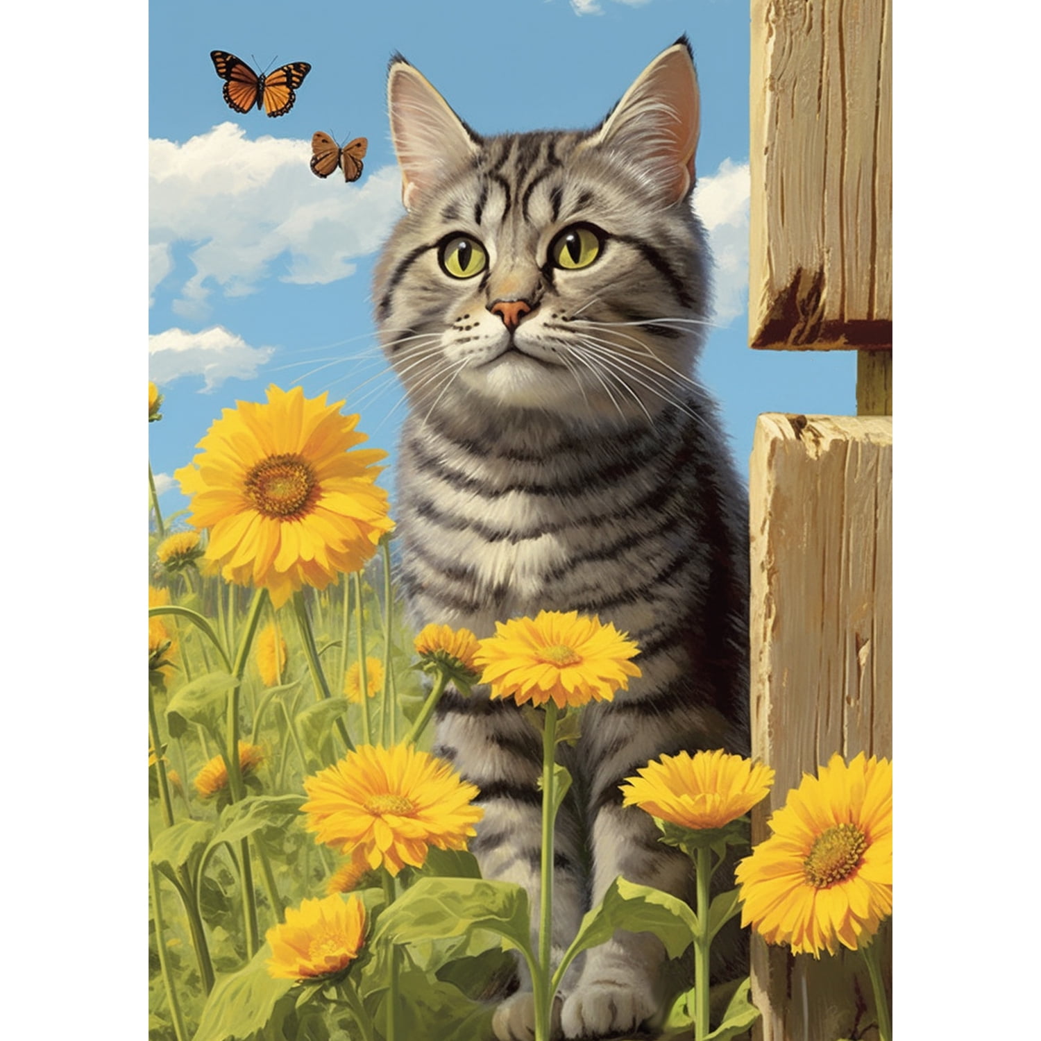 America Forever Spring Summer Sunflower Cat House Flag 28 x 40 inch Double Sided Kitty Floral Butterfly Spring Summer House Flag for Outdoor Cat Flag Yard Decoration