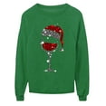 thumbnail image 2 of Fangasis Women Pullover Wine Glass Print Tops Crew Neck Christmas Sweatshirt Ladies Loose Fit Xmas Party Green 2XL, 2 of 3