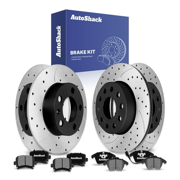 AutoShack Front & Rear Brake Rotors & Ceramic Pads for Volkswagen, Jetta 2007-2009 Golf 2010, FWD L4 2.0L L5 2.5L - E-Coated Drilled & Slotted - ShadowGuard