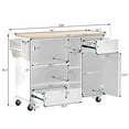 thumbnail image 7 of Kitchen Cart on Wheels, Rolling Kitchen Island with Solid Wood Top, Floor Standing Buffet Server Sideboard with Two Locking Wheels, 4 Small Shelves, Microwave Cabinet and 2 Drawers for Bathroom, White, 7 of 7
