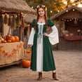 thumbnail image 3 of Anmrize Medieval Square Neck Dress, Puff Sleeve Lace Up Dress, Two Tone Historical Costume, Renaissance Costume Women Peasant Medieval Dress Long Sleeve Maxi Fairy Dresses, Dark Green M, 3 of 6