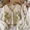 thumbnail image 4 of Womens Flower Crochet Knit Loose Puff Long Sleeve Cropped Cardigan V-Neck Button Down French for Jacket Coat Blous, 4 of 8