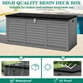 thumbnail image 6 of 130 Gallon Resin Deck Box, Outdoor Lockable Storage Container for Patio Cushions, Garden Tools, Pool Supplies, Toys, Waterproof and UV Resistant, Reinforced Rib Design, Gray, 6 of 10