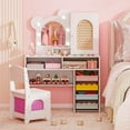 thumbnail image 4 of Costway Kids Vanity with Lights with 5 Drawers & 2 Compartments, Single-door Cabinet White, 4 of 11