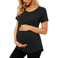 thumbnail image 3 of Jinhomg Women's Maternity T Shirts Short Sleeve Pregnancy Tees Crew Neck Casual Mama Blouses Soft Comfy Lounge Pajama Tops Black S, 3 of 8