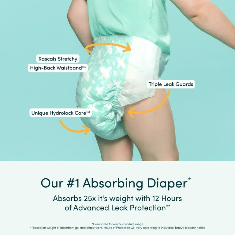 Rascals Premium Diapers, Size 1, 108 Count, 12-Hour Leak