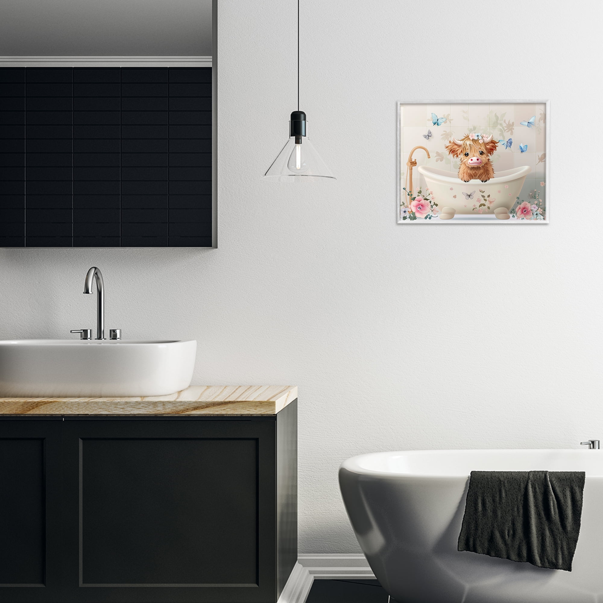 Baby Cattle in Floral Tub White Framed Giclee Art, design by Shawna Stewart