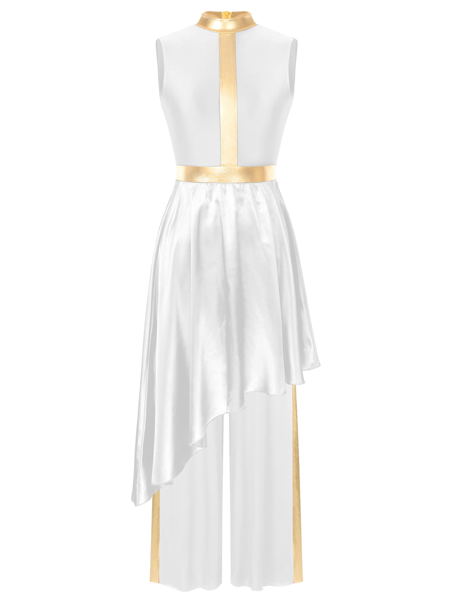 princess polly baby blue dress RUNQHUI Women Lyrical Dance Sleeveless Ruffled Asymmetrical Hem Dress with  Loose Pants White XL