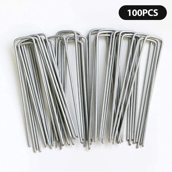 Tripumer 100 pack 6 Inch U-Shaped Galvanized Landscape Nails 11 Gauge Heavy Duty Fixing Stakes Nails for Anchoring Barrier Fabrics Hoses Fences