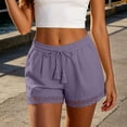 thumbnail image 4 of cocolona Womens Summer Casual Lace Beach Shorts Elastic Waist Drawstring Wide Leg Lounge Pants with Pockets, 4 of 5
