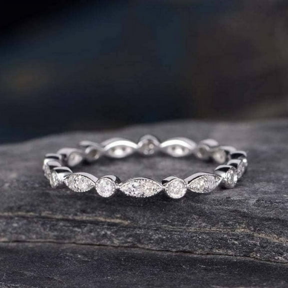 Silvago Jewel 14K White Gold Plated Ring for Gift - 1.2 Ct Lab Diamond Round Cut Wedding Ring - Full Eternity Band Wedding Anniversary Gift For Women's - Wedding Bands - Daily Wear Fine Jewellery